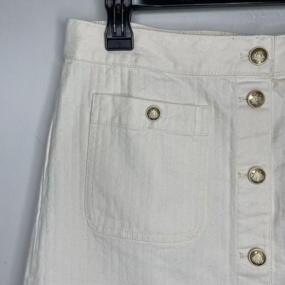 J.CREW Mini Skirt Women 28 Ecru Textured Denim NEW Button Front Pockets CA479 - Picture 3 of 15